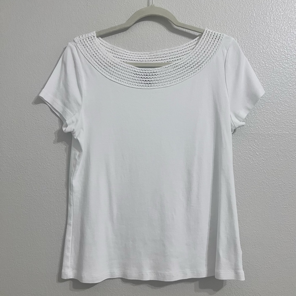 Ralph Lauren 100% Cotton White Crochet Neckline Top